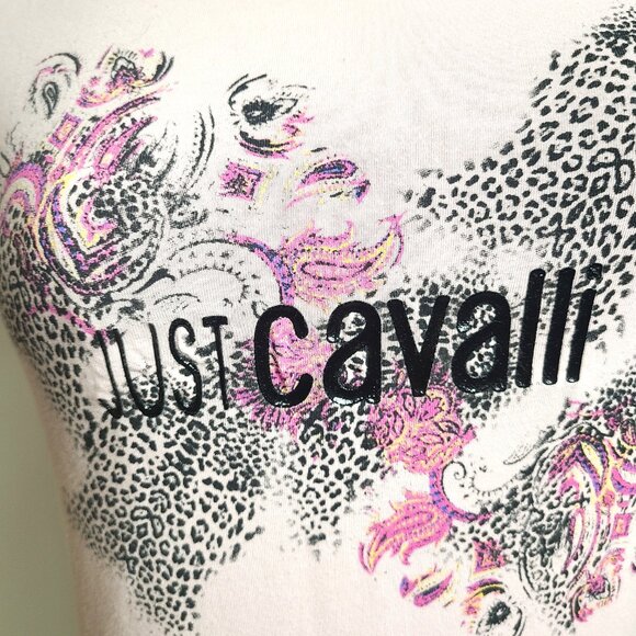 Just Cavalli Pink Tee w/ Leopard + Paisley Print | Medium - Picture 7 of 11